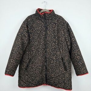 Ulla Popken STEPP LEOMUSTER Leopard Print A-Line Womens Winter Jacket Size 24/26